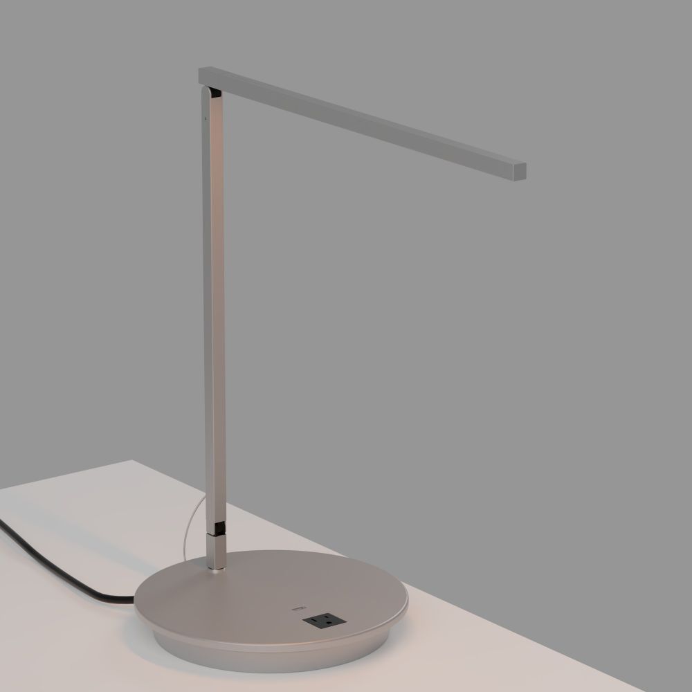 Koncept Lighting ZBD1000-W-SIL-PWD Z-Bar Solo LED Desk Lamp Gen 4 with 9" power base (USB and AC outlets) (Warm Light; Silver)